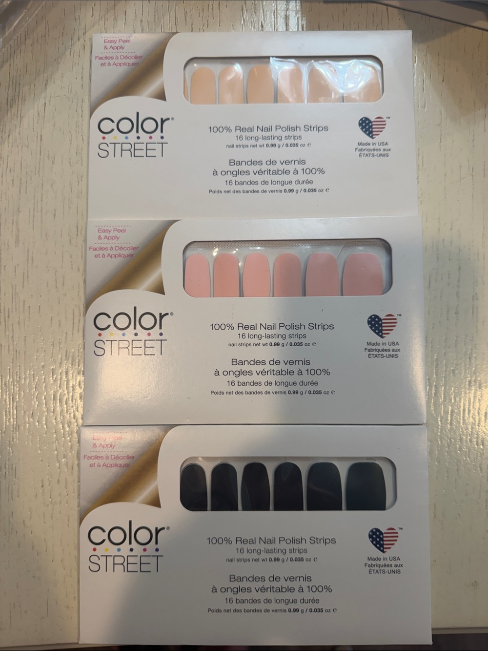 3 Packs Color Street Nail Strips. Midnight Manhattan, Charleston Blush, Havana H
